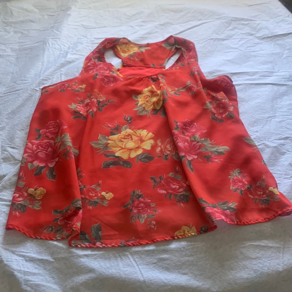 Red Floral sleeveless blouse